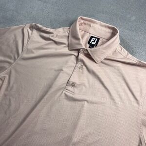 Footjoy Polo Shirt Mens L Orange Short Sleeve Golf All Over Print Geometric Logo